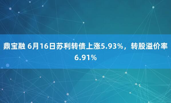 鼎宝融 6月16日苏利转债上涨5.93%，转股溢价率6.91%